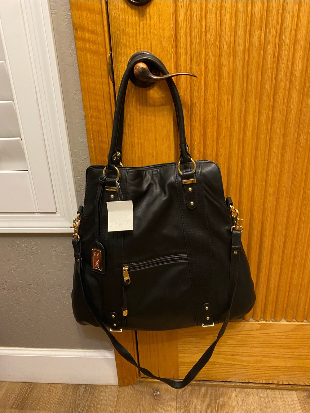 BNWT Badgley Mischka Elisabetta Large Black Leather Tote